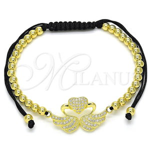 Pulsera Bolo Ajustable 03.299.0072.11 Oro Laminado, Diseño de Cisne y Corazón, con Blanca Micro Pave, Pulido, Tono Dorado (04 MM Thickness, 11 Inches Length)