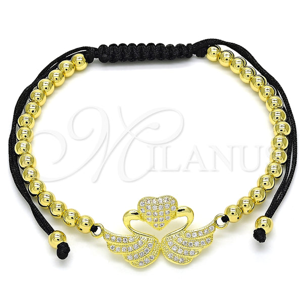 Pulsera Bolo Ajustable 03.299.0072.11 Oro Laminado, Diseño de Cisne y Corazón, con Blanca Micro Pave, Pulido, Tono Dorado (04 MM Thickness, 11 Inches Length)