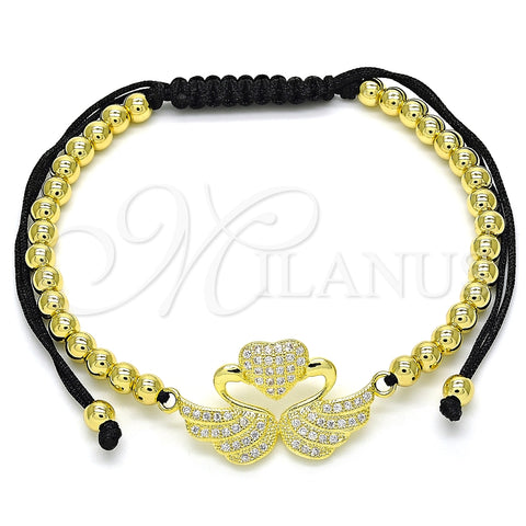 Pulsera Bolo Ajustable 03.299.0072.11 Oro Laminado, Diseño de Cisne y Corazón, con Blanca Micro Pave, Pulido, Tono Dorado (04 MM Thickness, 11 Inches Length)