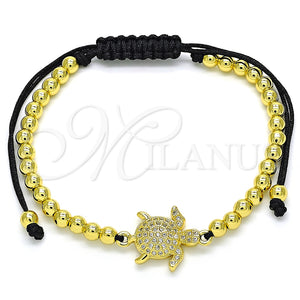 Pulsera Bolo Ajustable 03.299.0073.11 Oro Laminado, Diseño de Tortuga y Bola, con Blanca Micro Pave, Pulido, Tono Dorado (04 MM Thickness, 11 Inches Length)
