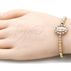 Pulsera Bolo Ajustable 03.299.0074.11 Oro Laminado, Diseño de Guadalupe y Bola, con Multicolor Micro Pave, Pulido, Tono Dorado (04 MM Thickness, 11 Inches Length)