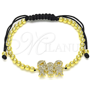 Pulsera Bolo Ajustable 03.299.0077.11 Oro Laminado, Diseño de Niñito Pequeño y Niñita Pequeña, con Blanca Micro Pave, Pulido, Tono Dorado (04 MM Thickness, 11 Inches Length)
