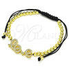 Pulsera Bolo Ajustable 03.299.0079.11 Oro Laminado, Diseño de Amor y Bola, con Blanca Micro Pave, Pulido, Tono Dorado (04 MM Thickness, 11 Inches Length)