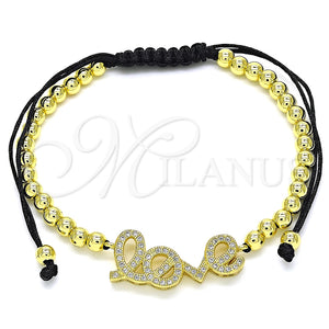 Pulsera Bolo Ajustable 03.299.0079.11 Oro Laminado, Diseño de Amor y Bola, con Blanca Micro Pave, Pulido, Tono Dorado (04 MM Thickness, 11 Inches Length)