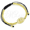 Pulsera Bolo Ajustable 03.299.0080.11 Oro Laminado, Diseño de Bola, con Blanca Micro Pave, Pulido, Tono Dorado (04 MM Thickness, 11 Inches Length)