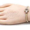 Pulsera Bolo Ajustable 03.299.0066.1.11 Oro Laminado, Diseño de Mano de Dios y Bola, con Rubi and Blanca Micro Pave, Pulido, Tono Dorado (04 MM Thickness, 11 Inches Length)