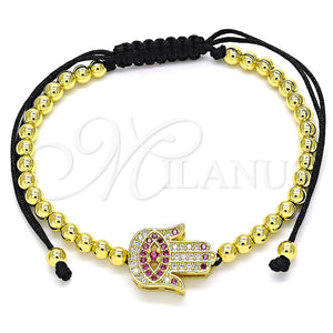 Pulsera Bolo Ajustable 03.299.0066.1.11 Oro Laminado, Diseño de Mano de Dios y Bola, con Rubi and Blanca Micro Pave, Pulido, Tono Dorado (04 MM Thickness, 11 Inches Length)