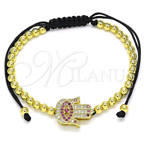Pulsera Bolo Ajustable 03.299.0066.1.11 Oro Laminado, Diseño de Mano de Dios y Bola, con Rubi and Blanca Micro Pave, Pulido, Tono Dorado (04 MM Thickness, 11 Inches Length)