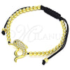 Pulsera Bolo Ajustable 03.299.0083.11 Oro Laminado, Diseño de Mariposa y Bola, con Negro and Blanca Micro Pave, Pulido, Tono Dorado (04 MM Thickness, 11 Inches Length)