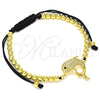 Pulsera Bolo Ajustable 03.299.0083.11 Oro Laminado, Diseño de Mariposa y Bola, con Negro and Blanca Micro Pave, Pulido, Tono Dorado (04 MM Thickness, 11 Inches Length)