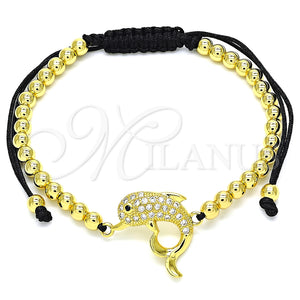 Pulsera Bolo Ajustable 03.299.0083.11 Oro Laminado, Diseño de Mariposa y Bola, con Negro and Blanca Micro Pave, Pulido, Tono Dorado (04 MM Thickness, 11 Inches Length)