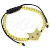 Pulsera Bolo Ajustable 03.299.0084.11 Oro Laminado, Diseño de Búho y Bola, con Rubi and Blanca Micro Pave, Pulido, Tono Dorado (04 MM Thickness, 11 Inches Length)