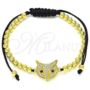 Pulsera Bolo Ajustable 03.299.0084.11 Oro Laminado, Diseño de Búho y Bola, con Rubi and Blanca Micro Pave, Pulido, Tono Dorado (04 MM Thickness, 11 Inches Length)
