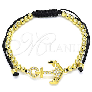 Pulsera Bolo Ajustable 03.299.0085.11 Oro Laminado, Diseño de Ancla y Bola, con Blanca Micro Pave, Pulido, Tono Dorado (04 MM Thickness, 11 Inches Length)