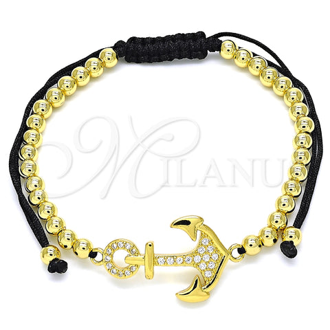 Pulsera Bolo Ajustable 03.299.0085.11 Oro Laminado, Diseño de Ancla y Bola, con Blanca Micro Pave, Pulido, Tono Dorado (04 MM Thickness, 11 Inches Length)