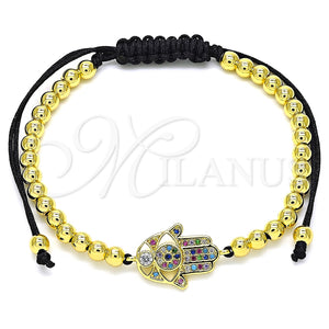 Pulsera Bolo Ajustable 03.299.0067.1.11 Oro Laminado, Diseño de Mano de Dios y Bola, con Multicolor Micro Pave, Pulido, Tono Dorado (04 MM Thickness, 11 Inches Length)