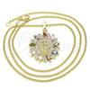 Collares con Dije 04.284.0032.1.20 Oro Laminado, Diseño de Guadalupe, con Multicolor Micro Pave, Pulido, Tono Dorado (02 MM Thickness, 20 Inches Length)