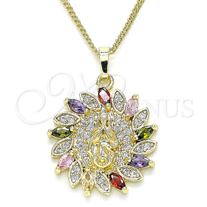 Collares con Dije 04.284.0032.1.20 Oro Laminado, Diseño de Guadalupe, con Multicolor Micro Pave, Pulido, Tono Dorado (02 MM Thickness, 20 Inches Length)