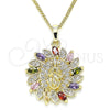 Collares con Dije 04.284.0032.1.20 Oro Laminado, Diseño de Guadalupe, con Multicolor Micro Pave, Pulido, Tono Dorado (02 MM Thickness, 20 Inches Length)