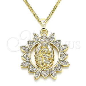 Collares con Dije 04.284.0036.20 Oro Laminado, Diseño de Guadalupe, con Blanca Micro Pave, Pulido, Tono Dorado (02 MM Thickness, 20 Inches Length)