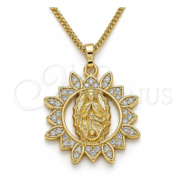 Collares con Dije 04.284.0036.20 Oro Laminado, Diseño de Guadalupe, con Blanca Micro Pave, Pulido, Tono Dorado (02 MM Thickness, 20 Inches Length)