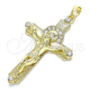 Dije Religioso 05.213.0071 Oro Laminado, Diseño de Crucifijo, con Cristal Blanca, Pulido, Tono Dorado