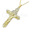 Dije Religioso 05.213.0071 Oro Laminado, Diseño de Crucifijo, con Cristal Blanca, Pulido, Tono Dorado