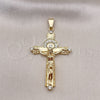 Dije Religioso 05.213.0071 Oro Laminado, Diseño de Crucifijo, con Cristal Blanca, Pulido, Tono Dorado