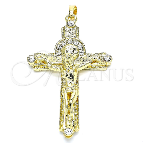 Dije Religioso 05.213.0071 Oro Laminado, Diseño de Crucifijo, con Cristal Blanca, Pulido, Tono Dorado