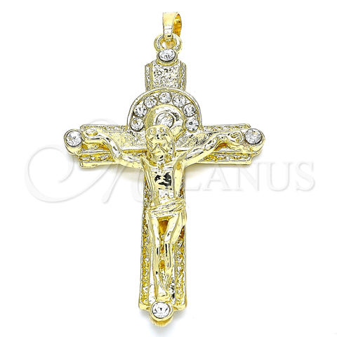 Dije Religioso 05.213.0071 Oro Laminado, Diseño de Crucifijo, con Cristal Blanca, Pulido, Tono Dorado