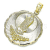 Dije Religioso 05.213.0074 Oro Laminado, Diseño de Guadalupe y Flor, Diamantado, Tono Dorado