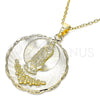 Dije Religioso 05.213.0074 Oro Laminado, Diseño de Guadalupe y Flor, Diamantado, Tono Dorado