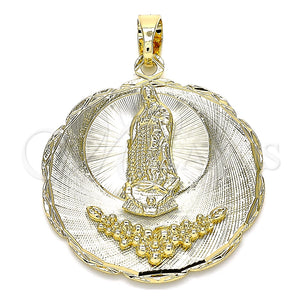 Dije Religioso 05.213.0074 Oro Laminado, Diseño de Guadalupe y Flor, Diamantado, Tono Dorado