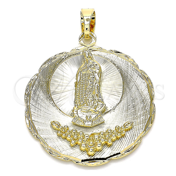 Dije Religioso 05.213.0074 Oro Laminado, Diseño de Guadalupe y Flor, Diamantado, Tono Dorado