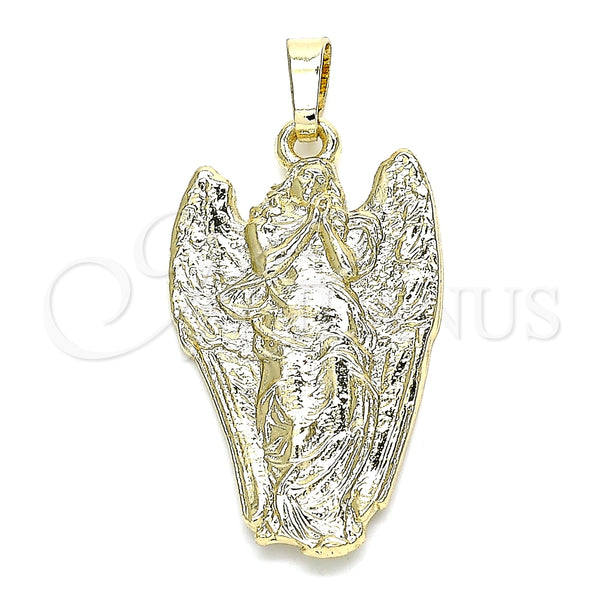 Dije Religioso 05.213.0077 Oro Laminado, Diseño de Angel, Pulido, Tono Dorado