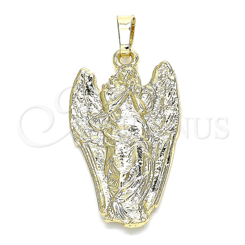 Dije Religioso 05.213.0077 Oro Laminado, Diseño de Angel, Pulido, Tono Dorado