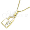 Collares con Dije 04.213.0211.20 Oro Laminado, Diseño de Candado, con Blanca Cristal, Pulido, Tono Dorado (02 MM Thickness, 20 Inches Length)