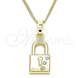 Collares con Dije 04.213.0211.20 Oro Laminado, Diseño de Candado, con Blanca Cristal, Pulido, Tono Dorado (02 MM Thickness, 20 Inches Length)