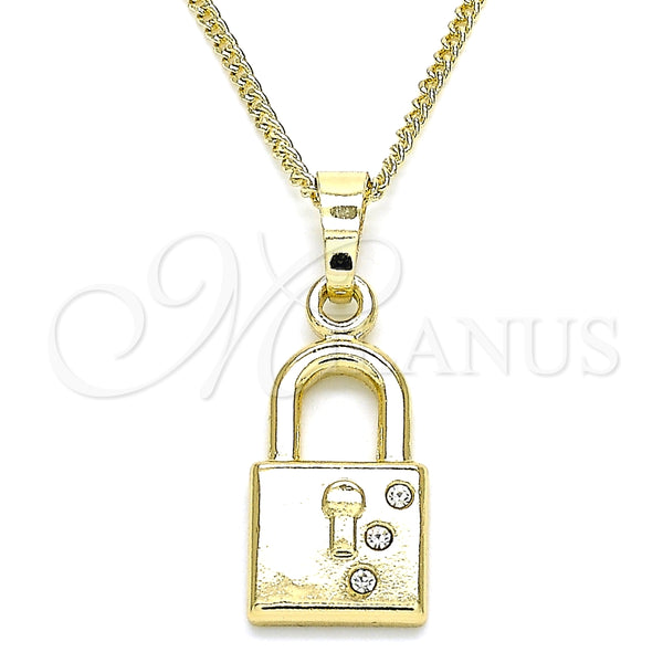 Collares con Dije 04.213.0211.20 Oro Laminado, Diseño de Candado, con Blanca Cristal, Pulido, Tono Dorado (02 MM Thickness, 20 Inches Length)