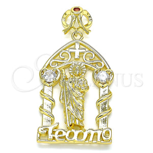 Dije Religioso 05.253.0101 Oro Laminado, Diseño de San Judas y Corazón, con Blanca and Granate Zirconia Cubica, Pulido, Tono Dorado