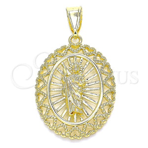 Dije Religioso 05.253.0105 Oro Laminado, Diseño de San Judas y Corazón, Pulido, Tono Dorado