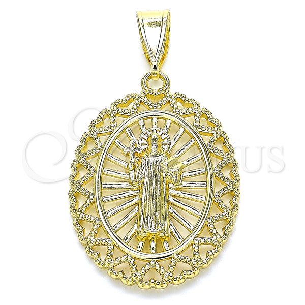 Dije Religioso 05.253.0106 Oro Laminado, Diseño de San Benito y Corazón, Pulido, Tono Dorado