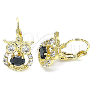 Arete Gancho Frances 02.210.0434.2 Oro Laminado, Diseño de Búho, con Negro and Blanca Zirconia Cubica, Pulido, Tono Dorado