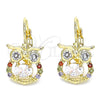 Arete Gancho Frances 02.210.0434.3 Oro Laminado, Diseño de Búho, con Multicolor Zirconia Cubica, Pulido, Tono Dorado