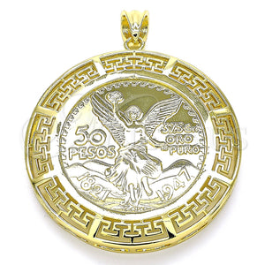 Dije Religioso 05.253.0107 Oro Laminado, Diseño de Moneda Centenario y Angel, Pulido, Tono Dorado