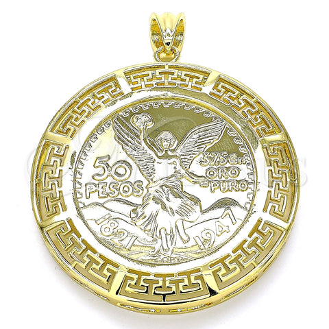 Dije Religioso 05.253.0107 Oro Laminado, Diseño de Moneda Centenario y Angel, Pulido, Tono Dorado