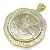 Dije Religioso 05.253.0108 Oro Laminado, Diseño de Moneda Centenario y Angel, con Blanca Zirconia Cubica, Pulido, Tono Dorado