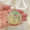 Dije Religioso 05.253.0078.1 Oro Laminado, Diseño de Moneda Centenario y Angel, con Multicolor Zirconia Cubica, Pulido, Tono Dorado