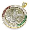 Dije Religioso 05.253.0078.1 Oro Laminado, Diseño de Moneda Centenario y Angel, con Multicolor Zirconia Cubica, Pulido, Tono Dorado