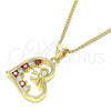 Collares con Dije 04.195.0013.1.20 Oro Laminado, Diseño de Corazón y Arco, con Granate and Blanca Zirconia Cubica, Pulido, Tono Dorado (02 MM Thickness, 20 Inches Length)